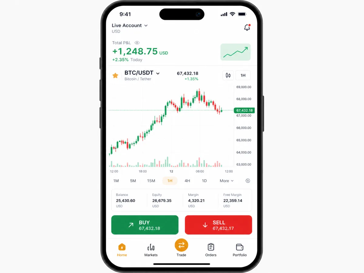 Trébol Investencia — pantallas de la app de trading móvil